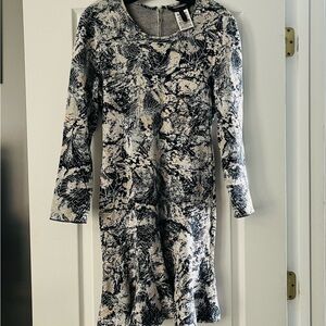 BCBGMaxAzria Monochrome Abstract Long Sleeve Dress